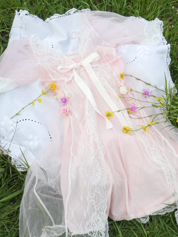 Pink lace overlay gown